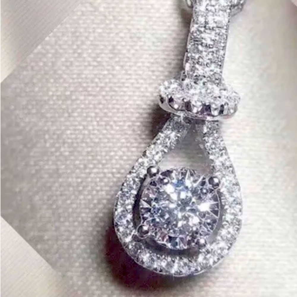 Gorgeous Certified 5ct. T.w. Moissanite Diamond Teardrop Halo Pendant Only NEW